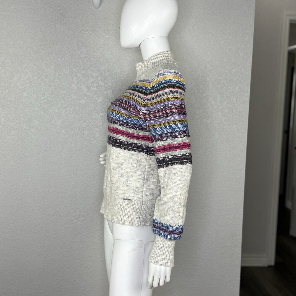Abercrombie & Fitch Women’s Sweater Fairisle Mock Neck Bishop Slv Rainbow Size S - Picture 2 of 7